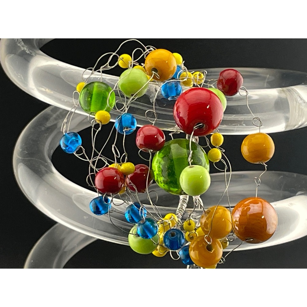 Manouk Sculptural Glass Bead Bracelet Statement Multicolor Wire Wrap art to wear